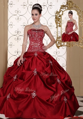 Hot Sale Pick Ups Strapless Quinceanera Gowns in Wine Red