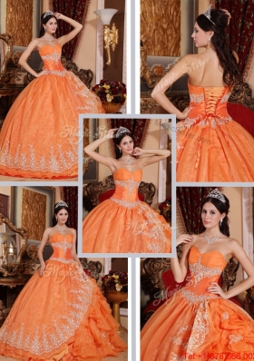 Latest Beading and Appliques Quinceanera Gowns in Orange Red