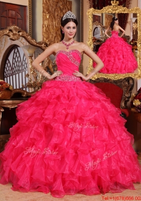Latest Coral Red Ball Gown Floor Length Quinceanera Dresses