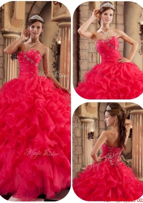 New Arrivals Coral Red Ball Gown Floor Length Ruffles Quinceanera Dresses