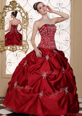 New Arrivals Embroidery Wine Red Strapless Quinceanera Dresses