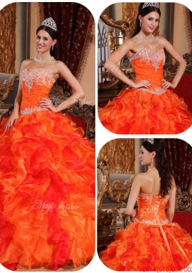 Summer Exclusive Appliques and Beading Orange Quinceanera Gowns
