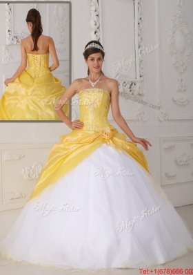 Winter Romantic Ball Gown Appliques and Hand Made Flower Quinceanera Dresses