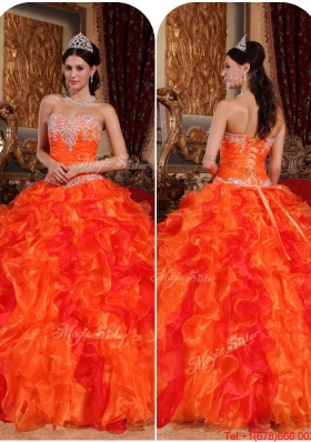 2016 Fall Exquisite Orange Quinceanera Gowns with Appliques and Beading