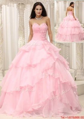 Beautiful Baby Pink Quinceanera Gowns with Beading and Ruffles