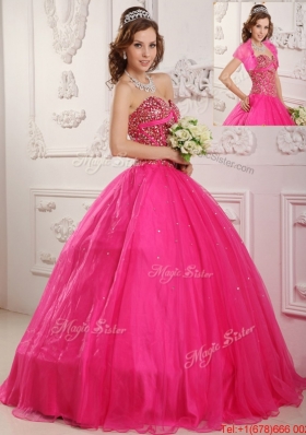 Best Selling A Line Floor Length Quinceanera Dresses in Hot Pink