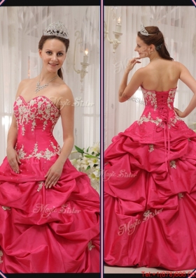 Cheap Sweetheart Appliques Quinceanera Gowns with in Coral Red