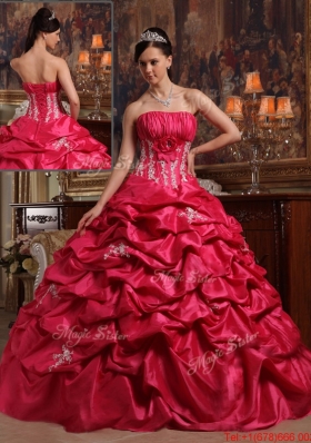 Elegant Coral Red Ball Gown Strapless Quinceanera Dresses