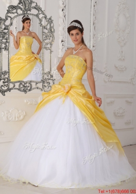 Modest Hand Made Flower Quinceanera Dresses in Yellow and White