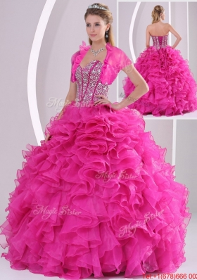 Perfect Ruffles and Beading Fuchsia Sweet 15 Dresses
