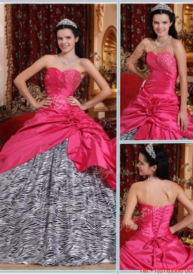 Elegant Ball Gown Hot Pink Quinceanera Gowns with Beading