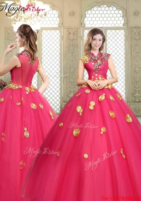 Beautiful High Neck Cap Sleeves Quinceanera Dresses with Appliques