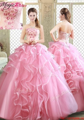 Lovely Strapless Discount Quinceanera Dresses with Appliques and Ruffles