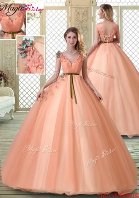 Hot Sale V Neck Discount Quinceanera Dresses with Appliques and Beading