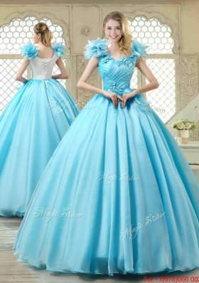 Cheap Aqua Blue Quinceanera Gowns with Appliques and Ruffles