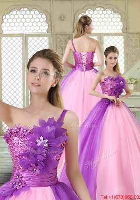 Elegant Hand Made Flowers Sweetheart Quinceanera Dresses in Multi Color