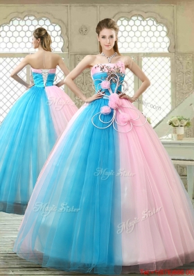 Fashionable Hand Made Flowers Sweet 16 Gowns with Strapless