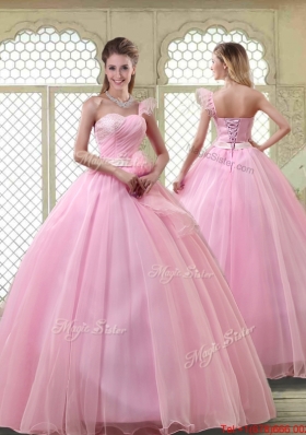 Lovely Rose Pink Quinceanera Dresses with One Shoulder