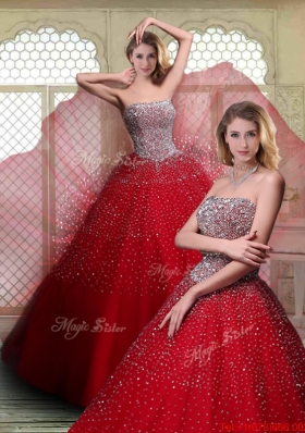 Luxurious Strapless Beading Quinceanera Dresses in Wine Red