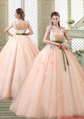New Style Straps Quinceanera Dresses with Appliques and Belt