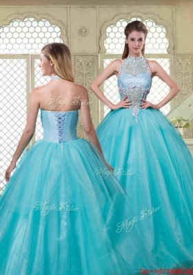 Popular Halter Top Quinceanera Dresses with Brush Train