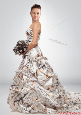 2015 Perfect and Fashionable A Line Court Train Camo Wedding Dresses in Multi Color
