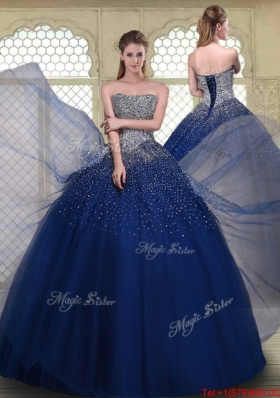 Gorgeous Ball Gown Strapless Quinceanera Gowns in Navy Blue