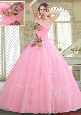 New Style Rose Pink Quinceanera Gowns with Beading and Appliques