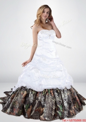 Perfect and Elegant Lace Up Beaded Camo Wedding Dresses with Chapel Train