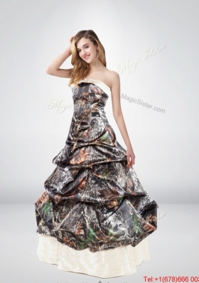 Perfect and Elegant Strapless Brush Train Camo Wedding Dresses with Pick Ups