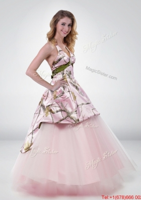 Perfect and Wonderful Princess Halter Top 2015 Camo Wedding Dress with Belt