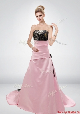 Perfect Pink A Line Strapless Fashionable Camo Wedding Dresses with Hand Made Flower