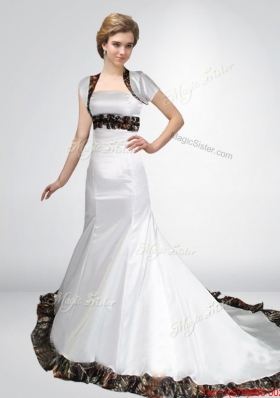 Wonderful and Perfect  Mermaid Strapless Camo Wedding Dresses in Court Train