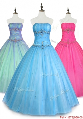 2016 In Stock Strapless Ball Gown Sweet 16 Dresses with Beading