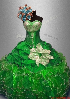 Best Selling Green Quinceanera Dresses with Sequins and Ruffles