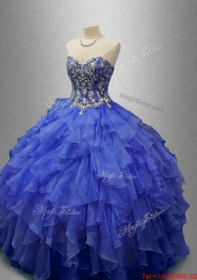 Classical Beaded Blue Quinceanera Gowns with Ruffles