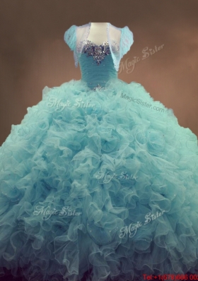 Discount Beaded and Ruffles Quinceanera Gowns in Light Blue