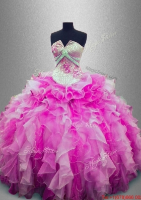 Discount Strapless Beaded Multi Color Sweet 16 Gowns with Ruffles