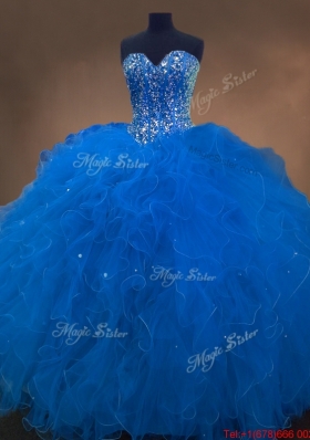 Discount Sweetheart Beaded Blue Quinceanera Dresses with Ruffles