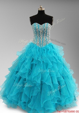 Elegant Beaded and Ruffles Quinceanera Dresses in Aqua Blue