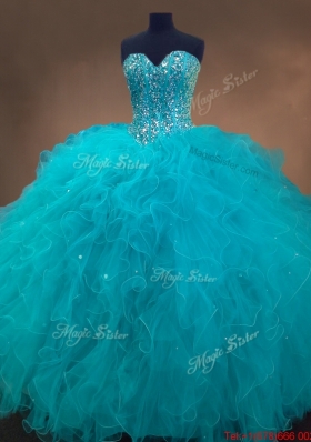 Elegant Beaded and Ruffles Quinceanera Gowns in Aqua Blue