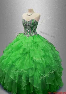 Fashionable Beaded Sweetheart Quinceanera Dresses in Green