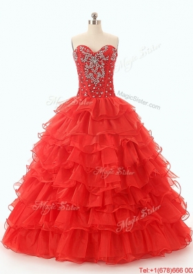 Popular Beaded and Ruffled Layers Quinceanera Dresses in Red