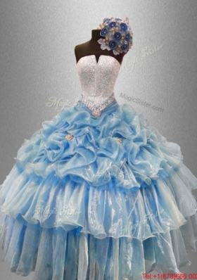 Pretty Strapless Beaded Quinceanera Gowns with Ruffled Layers