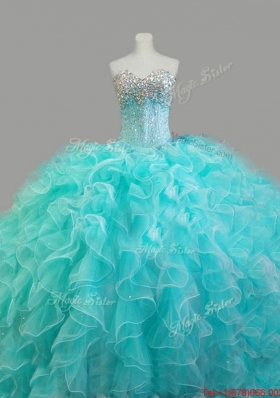 Elegant Beaded Sweetheart Quinceanera Dresses in Aqua Blue