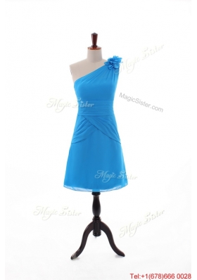 2016 Summer Empire One Shoulder Prom Dresses with Hand Made Flowers