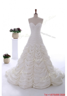 Pretty Perfect 2016 Brush Train Wedding Dress with Ruching and Pick Ups