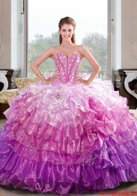 2015 Fashionable Beading and Ruffled Layers Multi Color Dresses for Quince