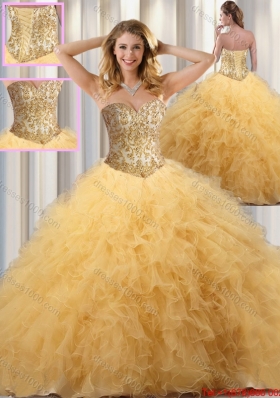 2016 Elegant Ball Gown Sweet 16 Dresses with Beading and Ruffles in Champagne