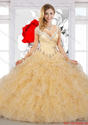 2016 Elegant Puffy Straps Sweet 16 Dresses with Beading and Ruffles